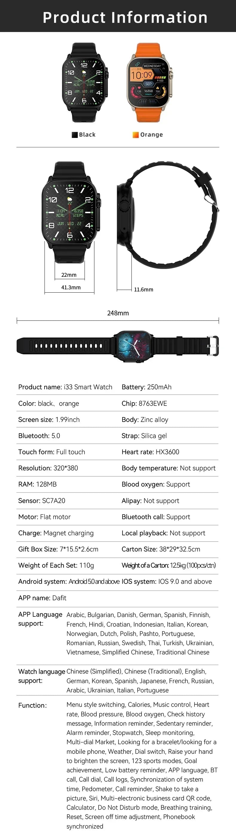 Relógio Smart Watch T10 U2 Watch Ultra IWO Watch Ultra NFC Smartwatch Series 9 Bluetooth Call 2.2 Inch Wireless Fitness Watch