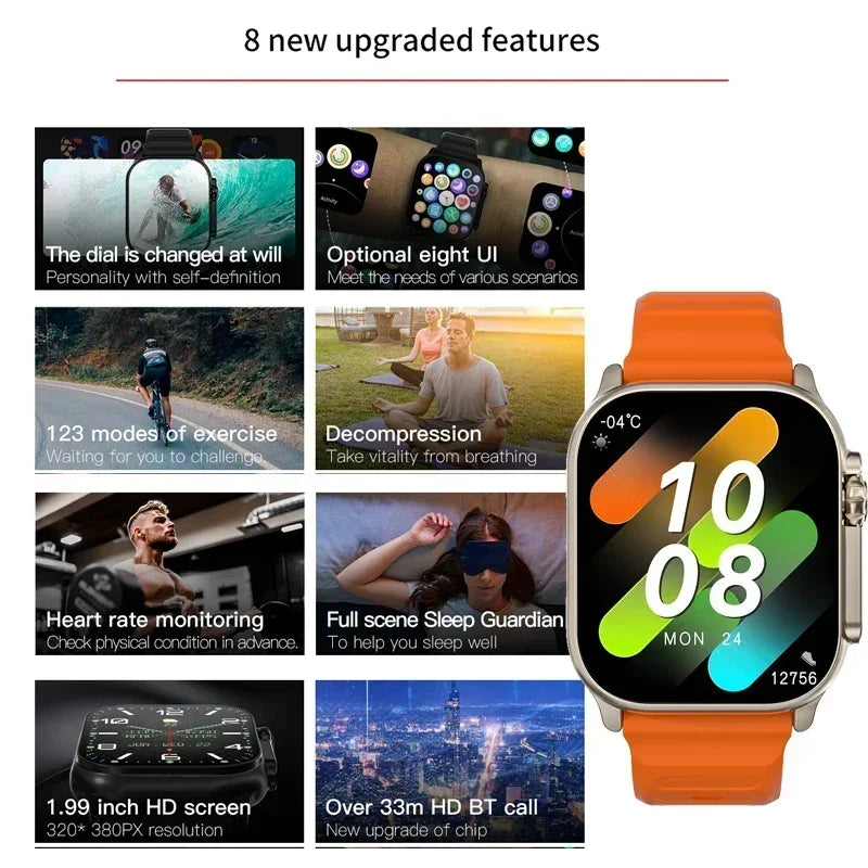 Relógio Smart Watch T10 U2 Watch Ultra IWO Watch Ultra NFC Smartwatch Series 9 Bluetooth Call 2.2 Inch Wireless Fitness Watch